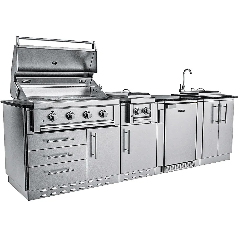 Sunstone Grills Houston 9 Foot Outdoor BBQ Island Package with Sunstone Grills Ruby Series 42 Inch 5 Burner Built In Gas Grill with Rear Infrared Burner