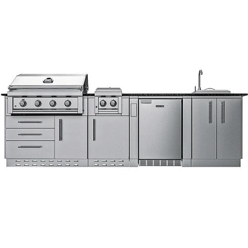 Sunstone Grills Houston 9 Foot Outdoor BBQ Island Package with Sunstone Grills Ruby Series 42 Inch 5 Burner Built In Gas Grill with Rear Infrared Burner