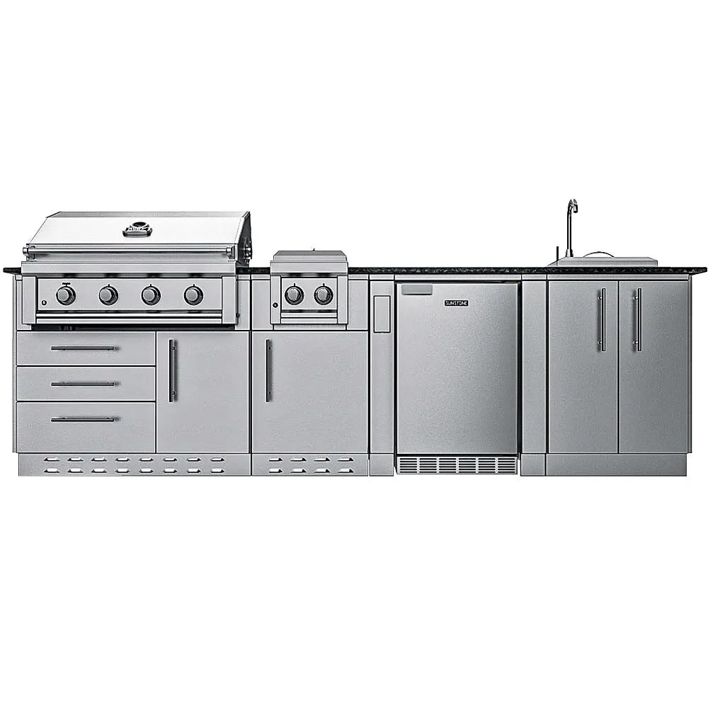 Sunstone Grills Houston 9 Foot Outdoor BBQ Island Package with Sunstone Grills Ruby Series 42 Inch 5 Burner Built In Gas Grill with Rear Infrared Burner