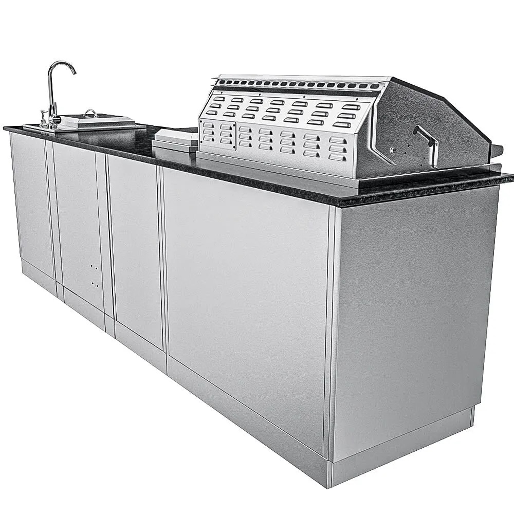 Sunstone Grills Houston 9 Foot Outdoor BBQ Island Package with Sunstone Grills Ruby Series 42 Inch 5 Burner Built In Gas Grill with Rear Infrared Burner