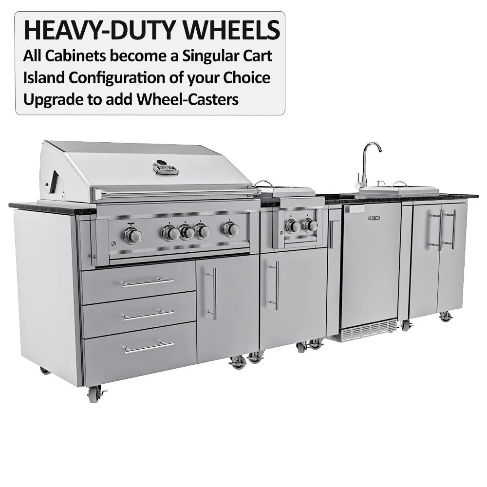 Sunstone Grills Houston 9 Foot Outdoor BBQ Island Package with Sunstone Grills Ruby Series 42 Inch 5 Burner Built In Gas Grill with Rear Infrared Burner