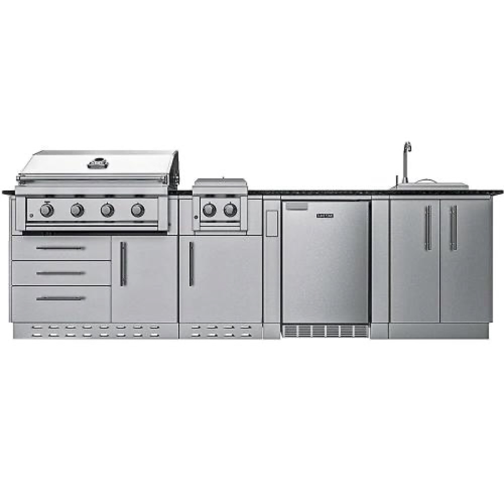 Sunstone Grills Houston 9 Foot Outdoor BBQ Island Package with Sunstone Grills Ruby Series 36 Inch 4 Burner Built In Gas Grill with Rear Infrared Burner