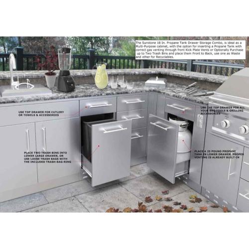 Sunstone Grills 18 Inch 304 Stainless Steel BBQ Island Storage Propane Tank Drawer Base Cabinet