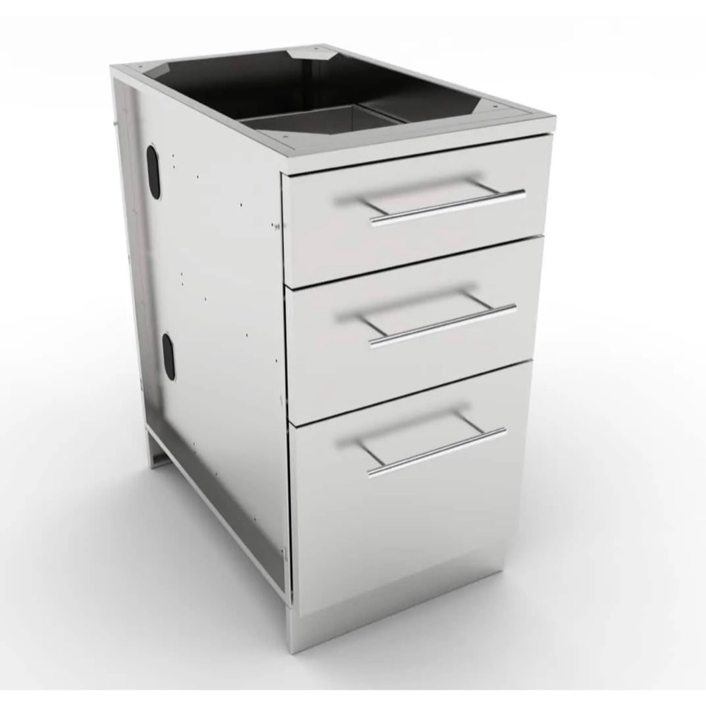 Sunstone Grills 18 Inch 304 Stainless Steel BBQ Island Storage Triple Drawer Base Cabinet
