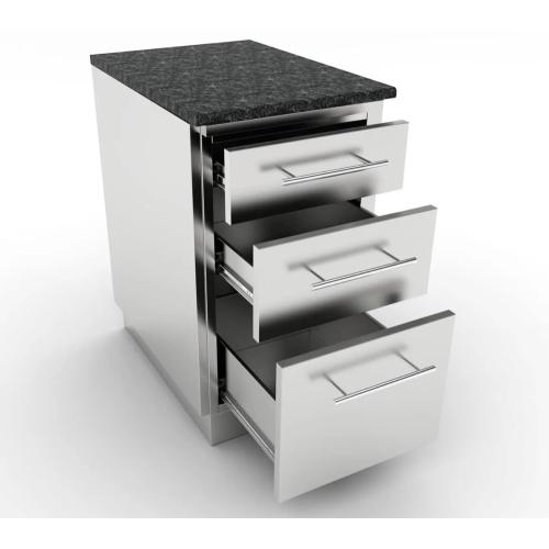 Sunstone Grills 18 Inch 304 Stainless Steel BBQ Island Storage Triple Drawer Base Cabinet