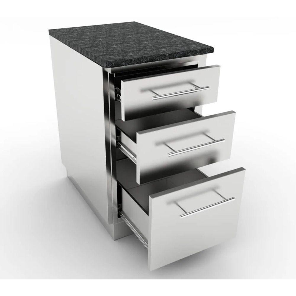 Sunstone Grills 18 Inch 304 Stainless Steel BBQ Island Storage Triple Drawer Base Cabinet