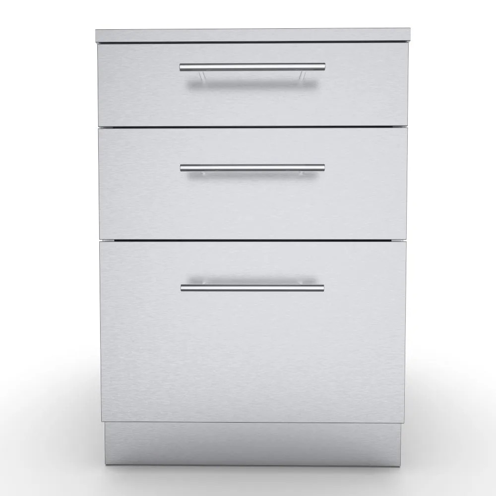 Sunstone Grills 24 Inch 304 Stainless Steel BBQ Island Storage Triple Drawer Base Cabinet