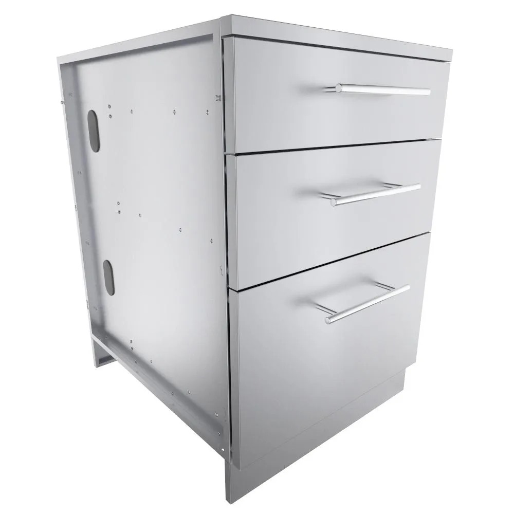 Sunstone Grills 24 Inch 304 Stainless Steel BBQ Island Storage Triple Drawer Base Cabinet