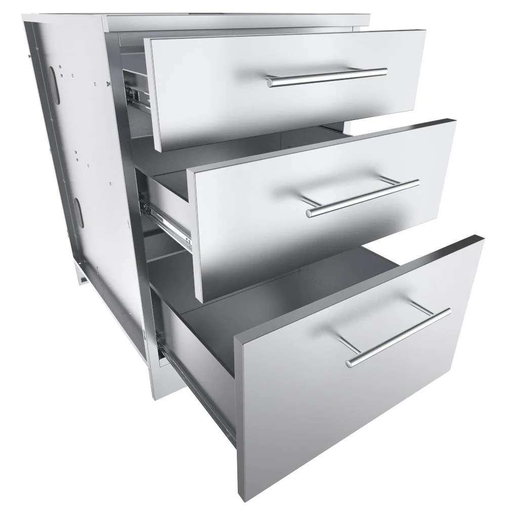 Sunstone Grills 24 Inch 304 Stainless Steel BBQ Island Storage Triple Drawer Base Cabinet