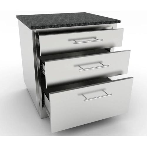 Sunstone Grills 30 Inch 304 Stainless Steel BBQ Island Storage Triple Drawer Base Cabinet