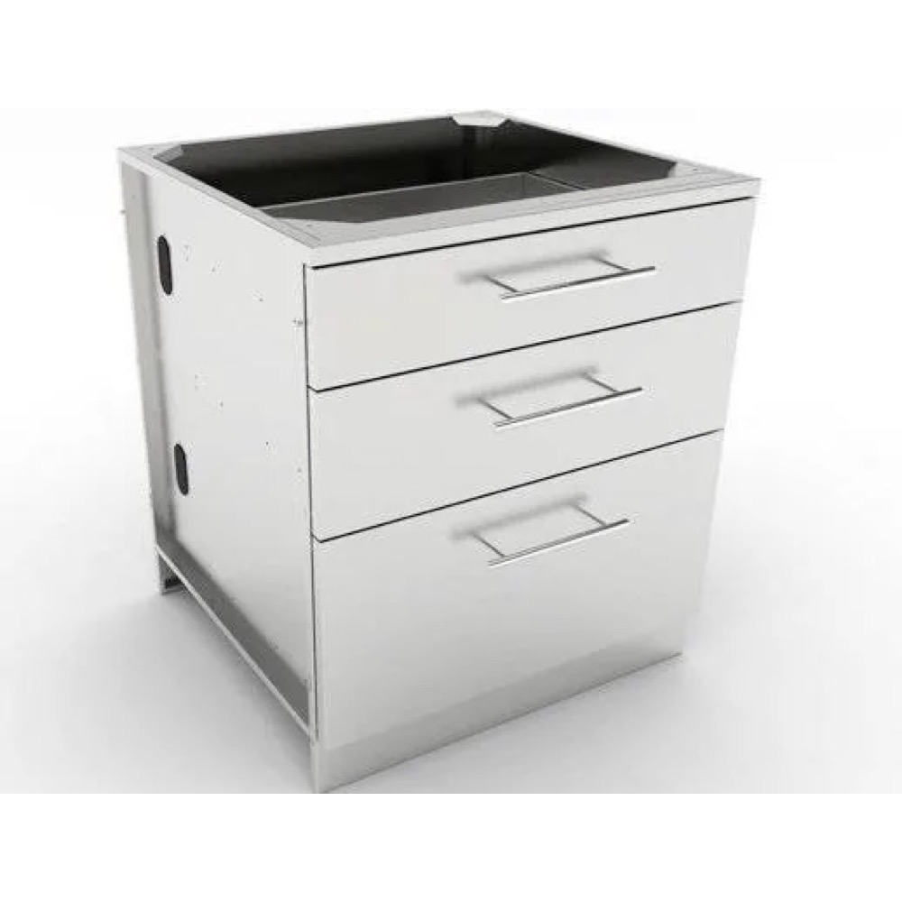 Sunstone Grills 30 Inch 304 Stainless Steel BBQ Island Storage Triple Drawer Base Cabinet
