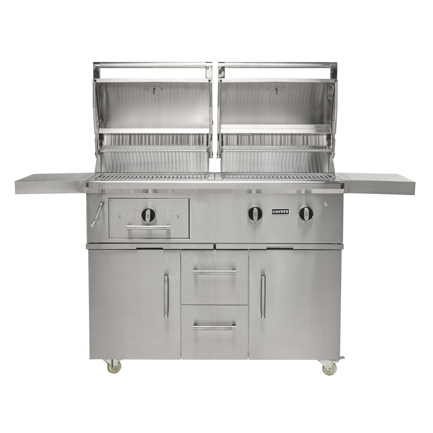 Coyote 50 Inch 2 Burner Freestanding Natural Gas  and  Charcoal Dual Fuel Hybrid Grill
