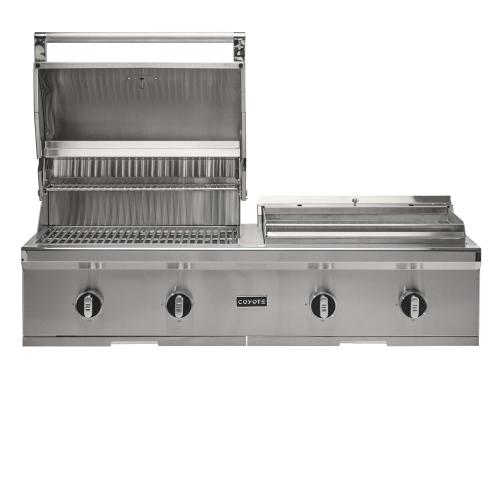 Coyote 50 Inch 4 Burner Freestanding Propane Gas  and  Flat Top Grill Combo