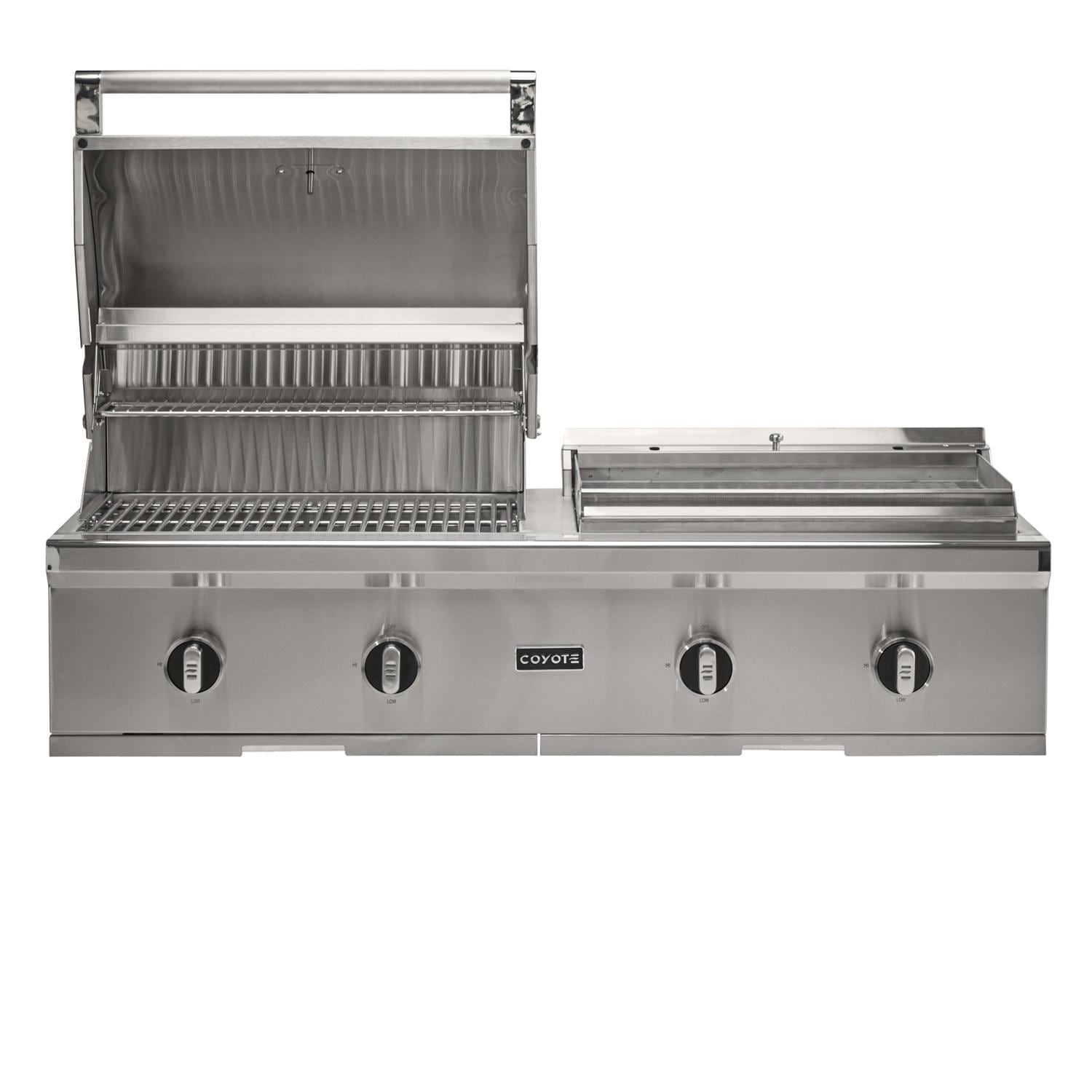 Coyote 50 Inch 4 Burner Freestanding Propane Gas  and  Flat Top Grill Combo