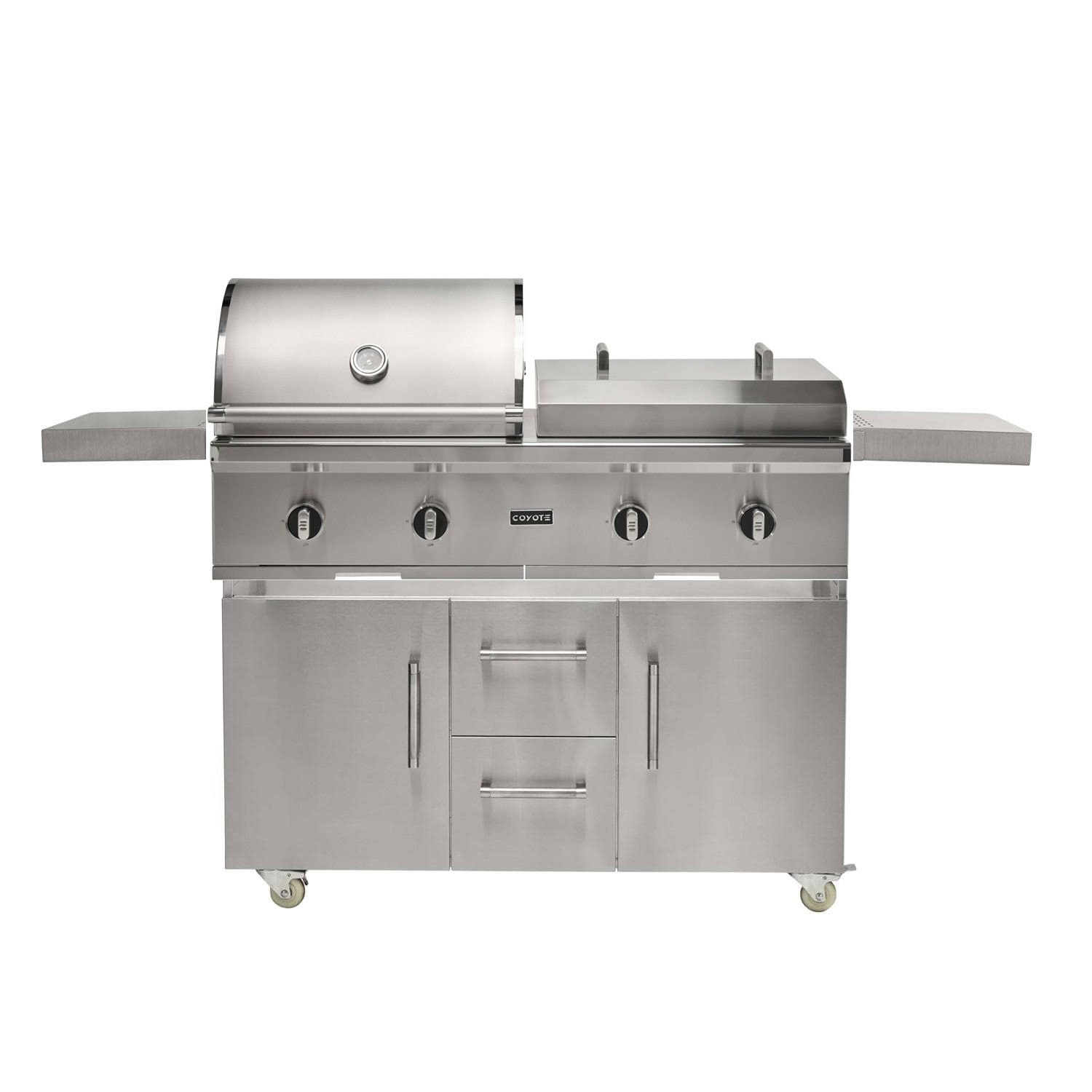 Coyote 50 Inch 4 Burner Freestanding Propane Gas  and  Flat Top Grill Combo