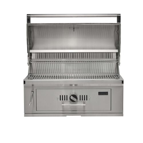 Coyote 36 Inch Built In Stainless Steel Charcoal Grill with Adjustable Charcoal Tray