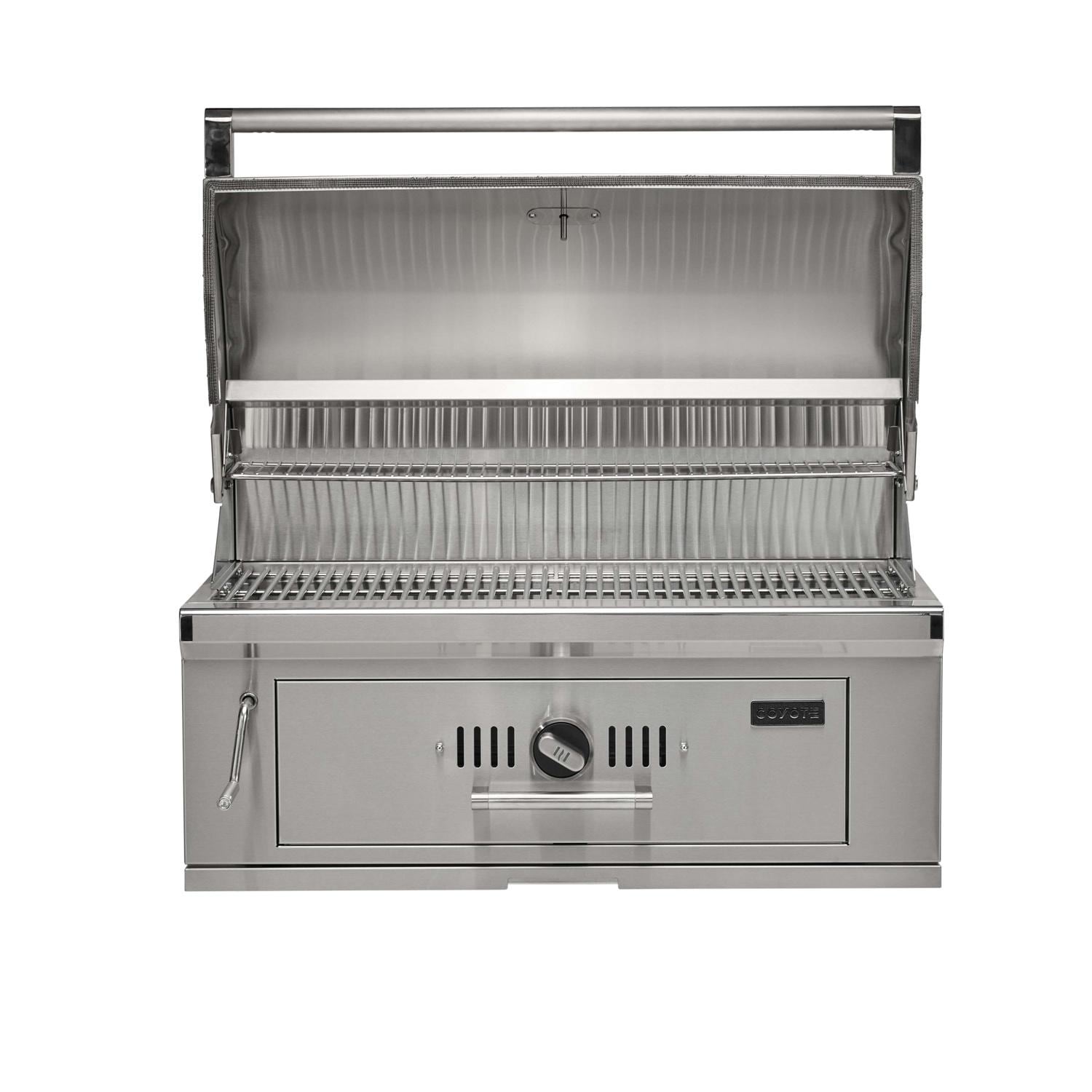 Coyote 36 Inch Built In Stainless Steel Charcoal Grill with Adjustable Charcoal Tray