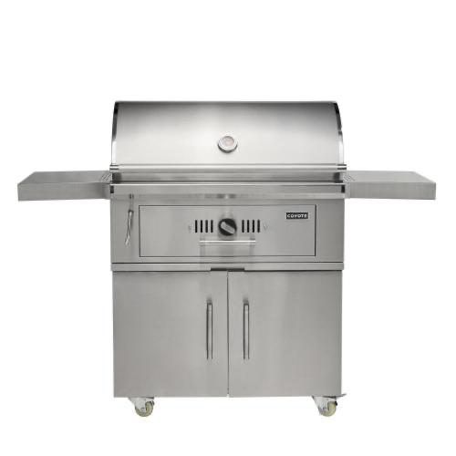 Coyote 36 Inch Freestanding Stainless Steel Charcoal Grill with Adjustable Charcoal Tray