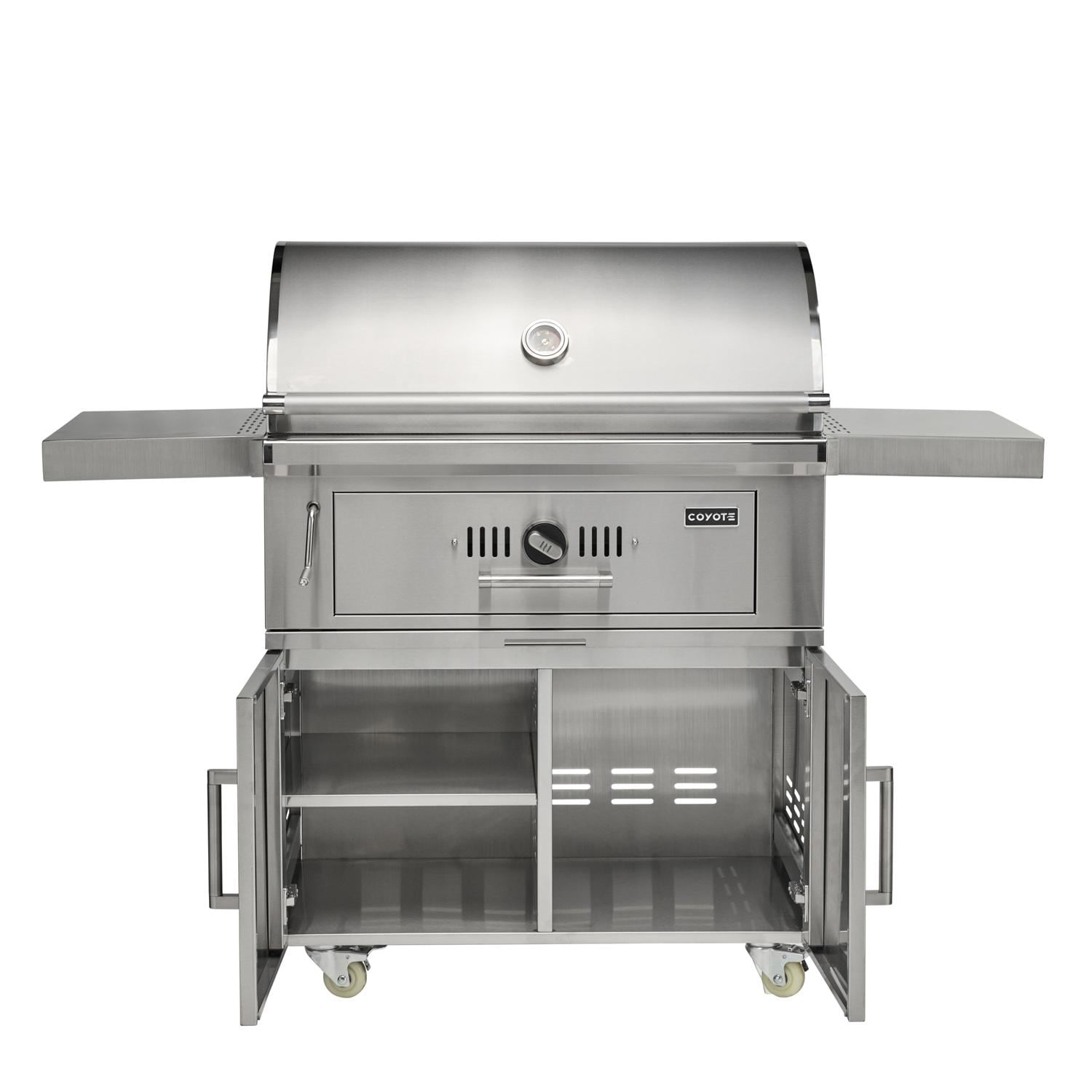 Coyote 36 Inch Freestanding Stainless Steel Charcoal Grill with Adjustable Charcoal Tray