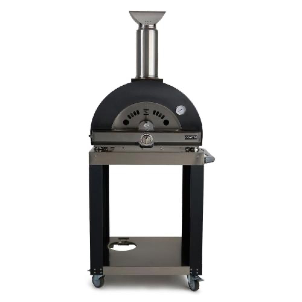 Coyote 30 Inch Freestanding Hybrid Propane Gas  and  Wood Fired Multi Fuel Outdoor Pizza Oven   Matte Black