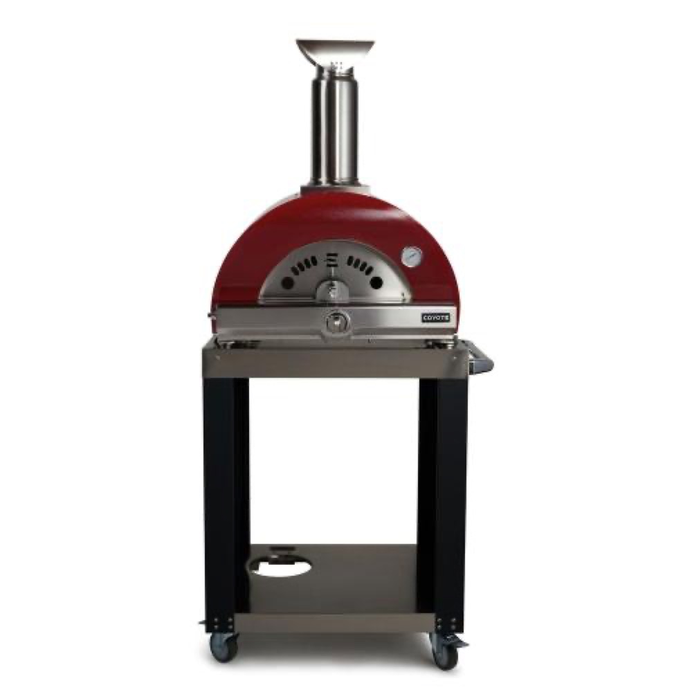 Coyote 30 Inch Freestanding Hybrid Propane Gas  and  Wood Fired Multi Fuel Outdoor Pizza Oven   Red