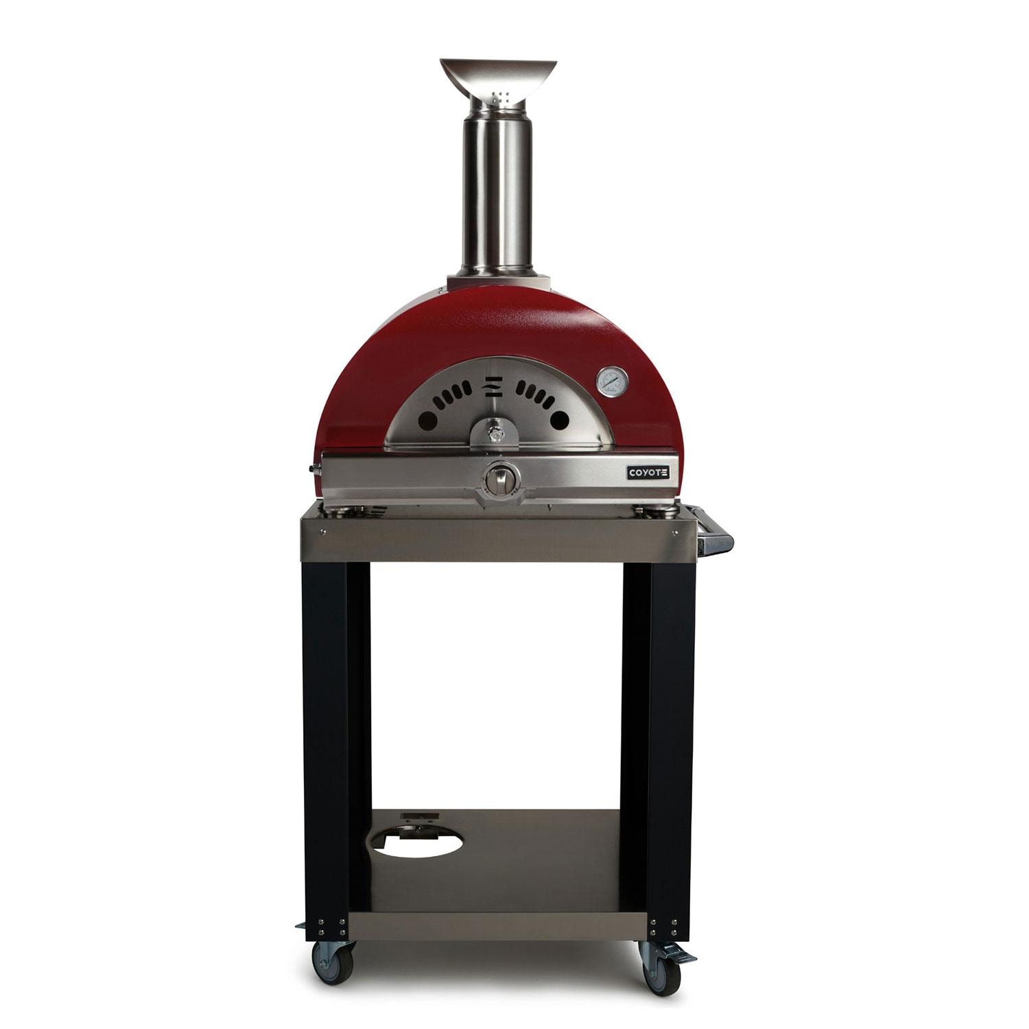 Coyote 30 Inch Freestanding Hybrid Natural Gas  and  Wood Fired Multi Fuel Outdoor Pizza Oven   Red