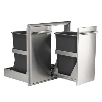 Coyote 26 Inch Roll Out Stainless Steel Double Trash and Recycling Bin Open350