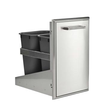 Coyote 18 Inch Stainless Steel Roll Out Double Trash and Recycling Bin Angle350