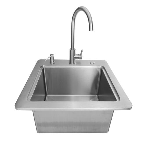 Coyote 21 Inch Stainless Steel Drop In Outdoor Sink with Faucet Drain and Soap Dispenser