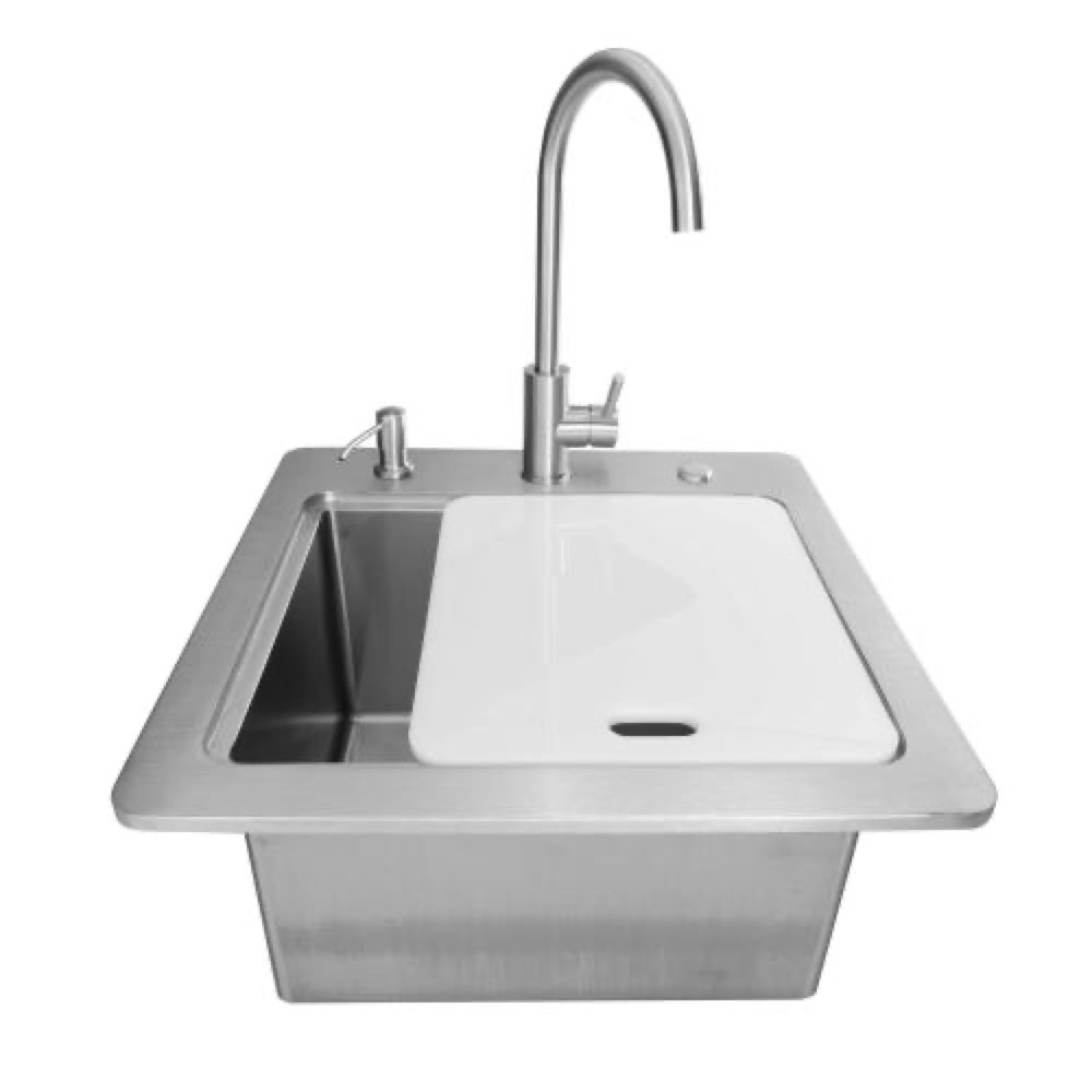 Coyote 21 Inch Stainless Steel Drop In Outdoor Sink with Faucet Drain and Soap Dispenser