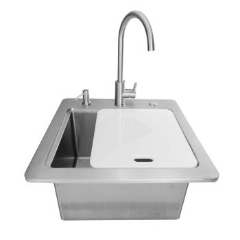 Coyote 21 Inch Stainless Steel Drop In Outdoor Sink with Faucet Drain and Soap Dispenser CuttingBoard350