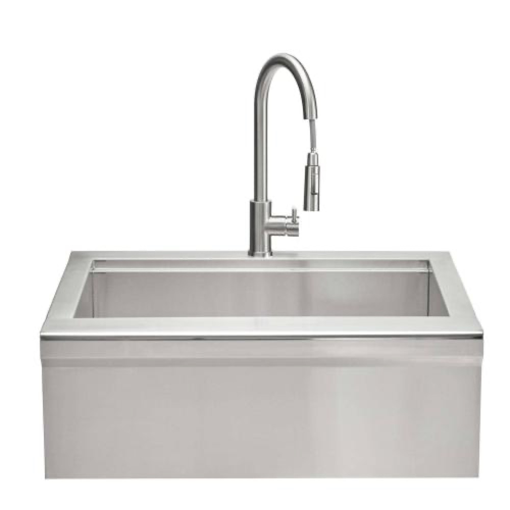 Coyote 30 Inch Stainless Steel Outdoor Farmhouse Apron Sink with Drain Faucet Strainer  and  SS Cover Included