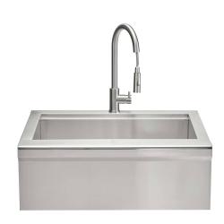 Coyote 30 Inch Stainless Steel Outdoor Farmhouse Apron Sink with Drain Faucet Strainer and SS Cover Included Faucet250