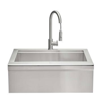 Coyote 30 Inch Stainless Steel Outdoor Farmhouse Apron Sink with Drain Faucet Strainer and SS Cover Included Faucet350
