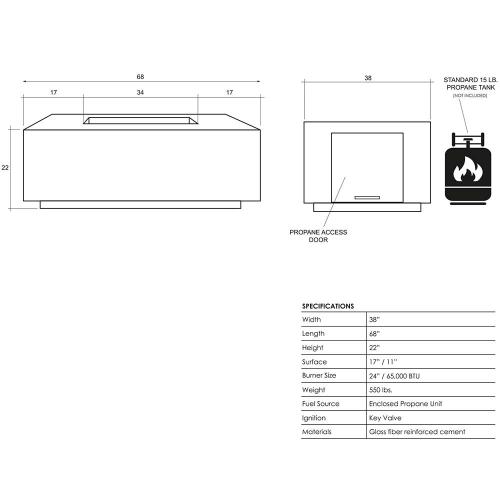 Prism Hardscapes Porto 68 Inch 65000 BTU Natural Gas Rectangular Fire Pit Table   Coastal