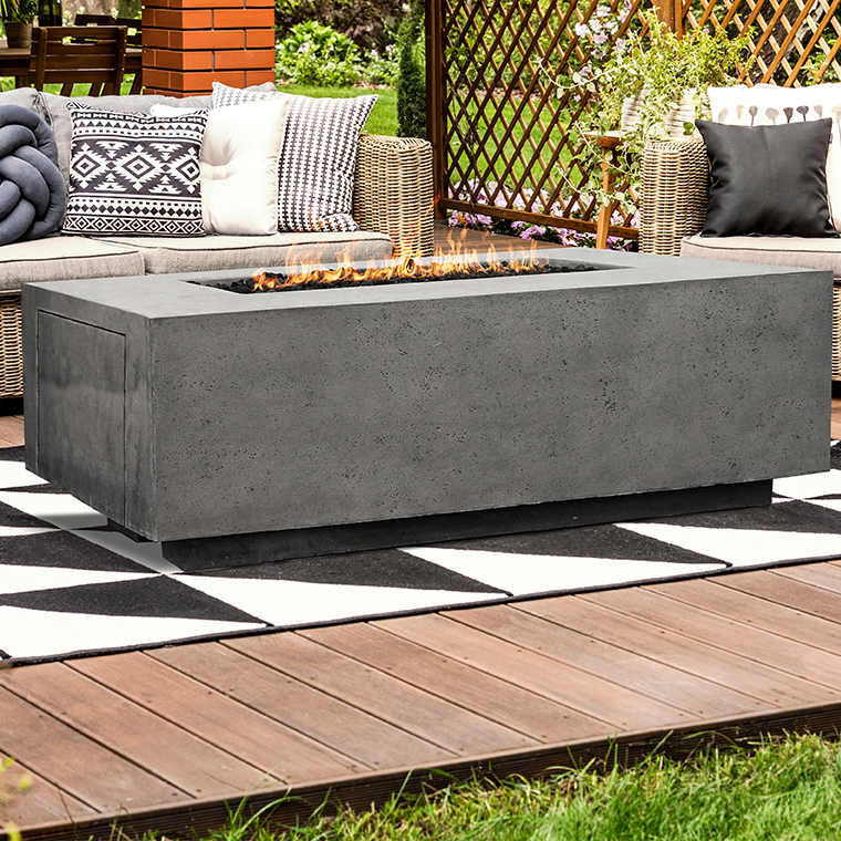 Prism Hardscapes Porto 68 Inch 65000 BTU Natural Gas Rectangular Fire Pit Table   Ultra White