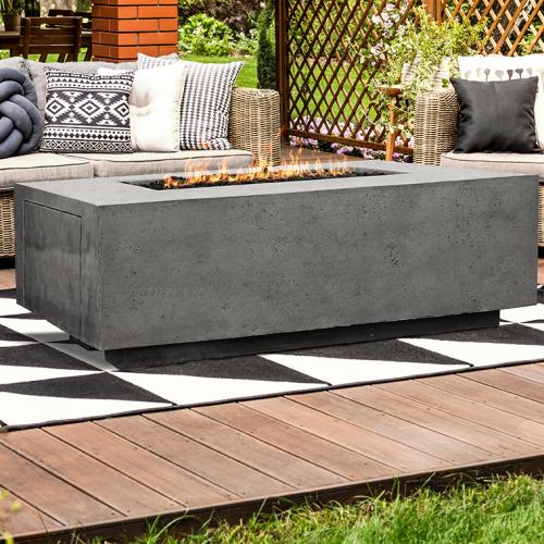 Prism Hardscapes Porto 58 Inch 65000 BTU Natural Gas Rectangular Fire Pit Table   Pewter