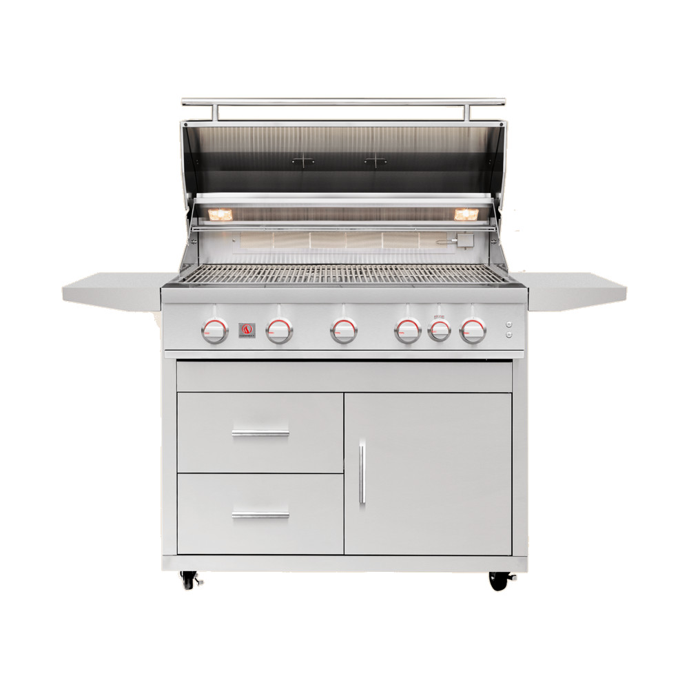 Summerset Grills Sizzler Pro 40 Inch 5 Burner Freestanding Propane Gas Grill with Rear Infrared Burner on Deluxe Cart