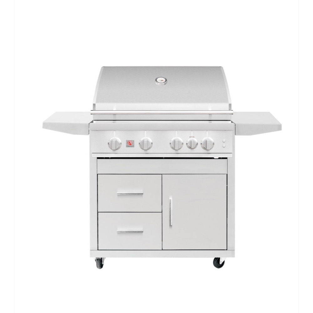 Summerset Grills Sizzler Pro 32 Inch 4 Burner Freestanding Natural Gas Grill with Rear Infrared Burner on Deluxe Cart