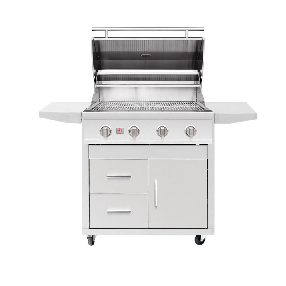 Summerset Grills Sizzler 32 Inch 4 Burner Freestanding Propane Gas Grill on Deluxe Cart