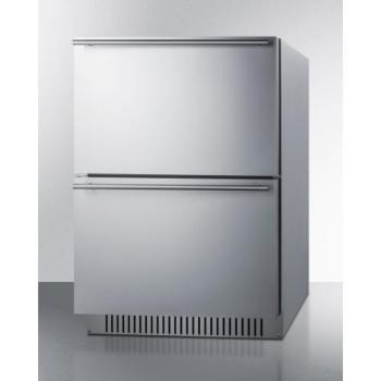 Summit 24 Inch 3 3 Cu Ft ADA Compliant Stainless Steel Outdoor Dual Zone Refrigerator Freezer Drawers with Stainless Steel Cabinet ADRF244CSS350