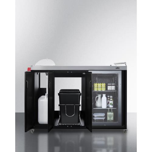 Summit 58 Inch Freestanding Portable Outdoor Kitchenette Bar Center with Left Hinge Glass Door Beverage Refrigerator