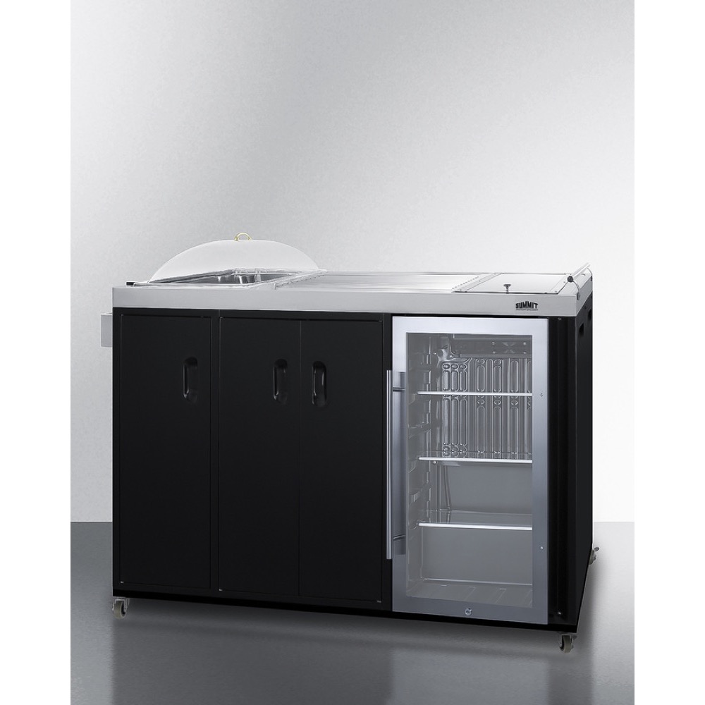 Summit 58 Inch Freestanding Portable Outdoor Kitchenette Bar Center with Left Hinge Glass Door Beverage Refrigerator