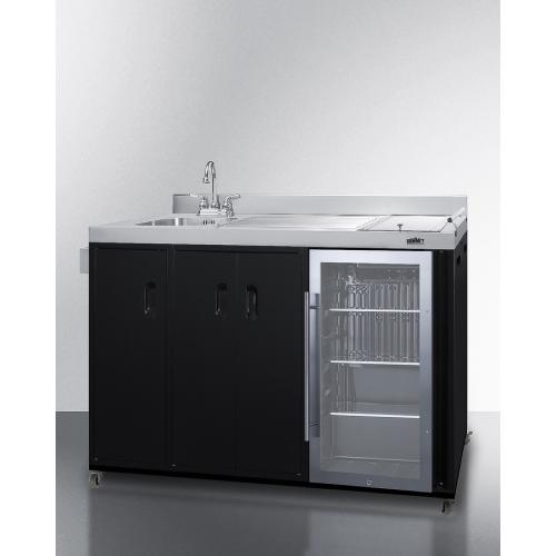 Summit 58 Inch Freestanding Portable Outdoor Kitchenette Bar Center with Left Hinge Glass Door Beverage Refrigerator