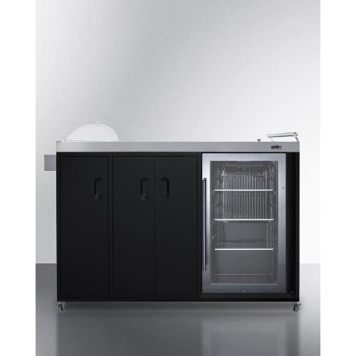 Summit 58 Inch Freestanding Portable Outdoor Kitchenette Bar Center with Left Hinge Glass Door Beverage Refrigerator