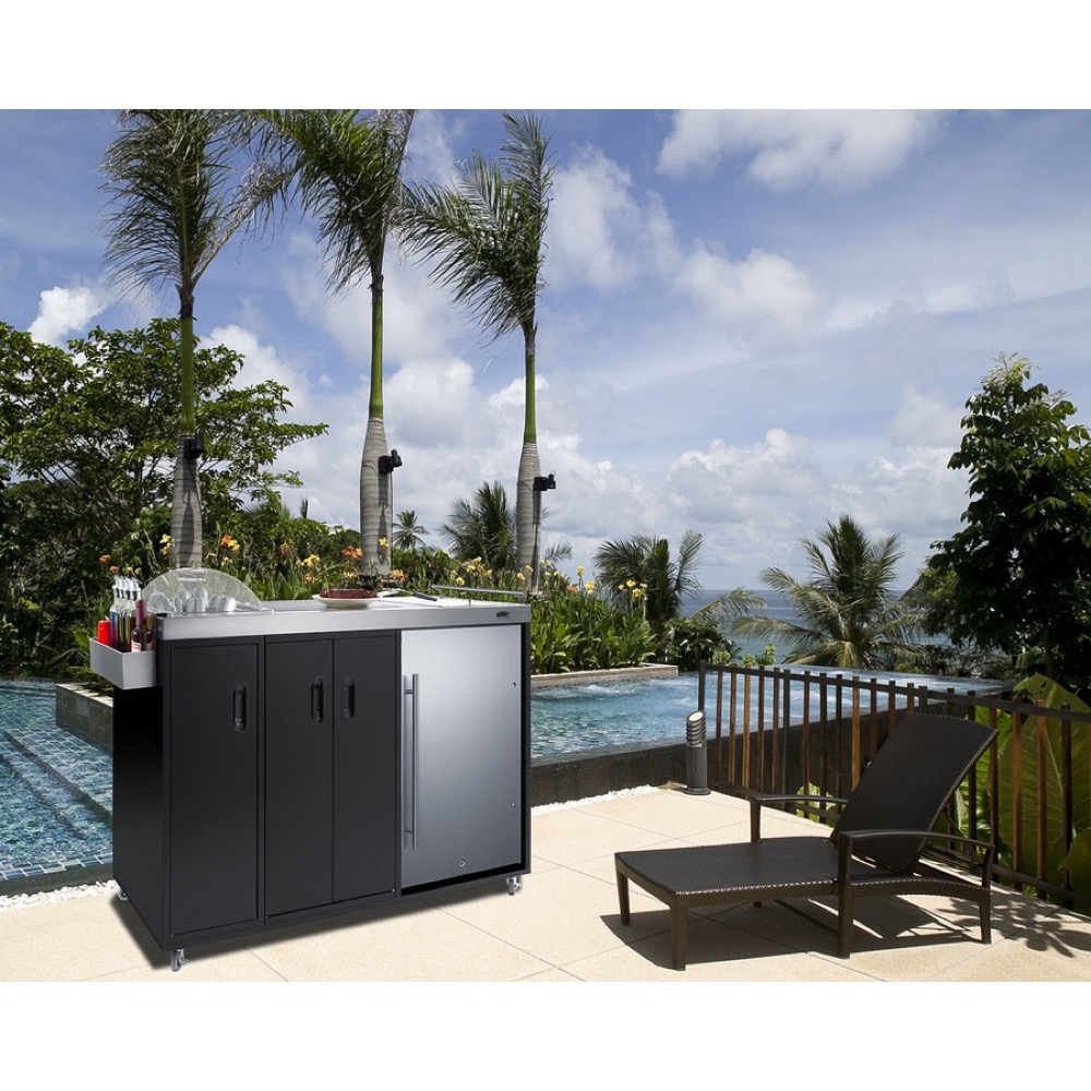 Summit 58 Inch Freestanding Portable Outdoor Kitchenette Bar Center with Left Hinge Glass Door Beverage Refrigerator