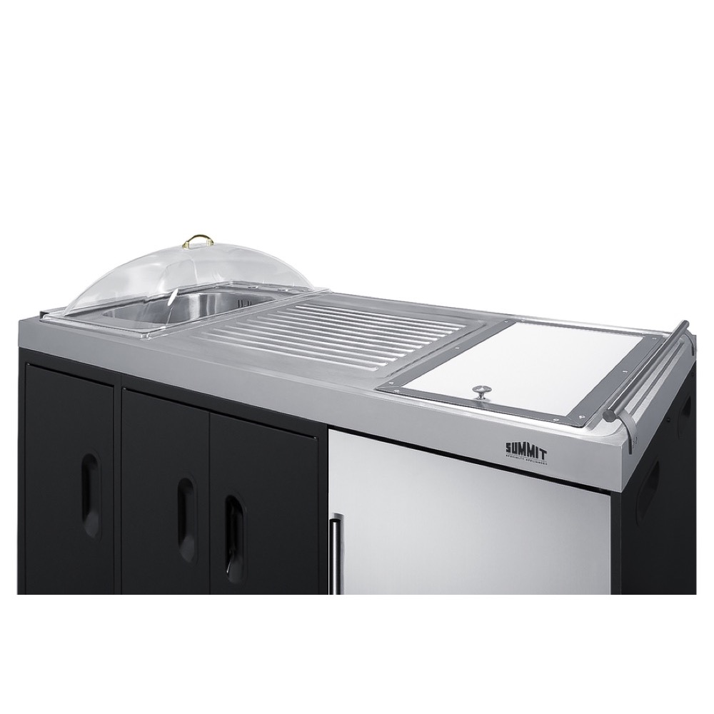 Summit 58 Inch Freestanding Portable Outdoor Kitchenette Bar Center with Left Hinge Glass Door Beverage Refrigerator