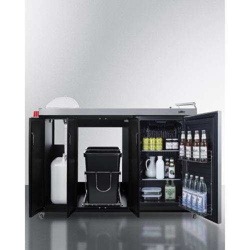 Summit 58 Inch Freestanding Portable Outdoor Kitchenette Bar Center with Left Hinge Stainless Steel Beverage Refrigerator