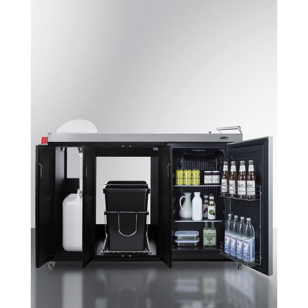 Summit 58 Inch Freestanding Portable Outdoor Kitchenette Bar Center with Left Hinge Stainless Steel Beverage Refrigerator