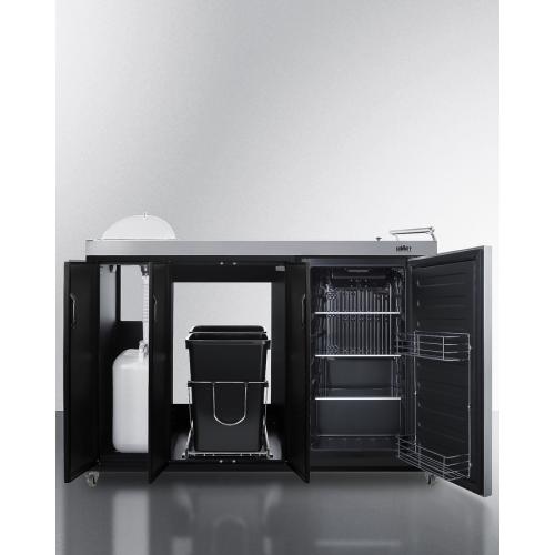 Summit 58 Inch Freestanding Portable Outdoor Kitchenette Bar Center with Left Hinge Stainless Steel Beverage Refrigerator